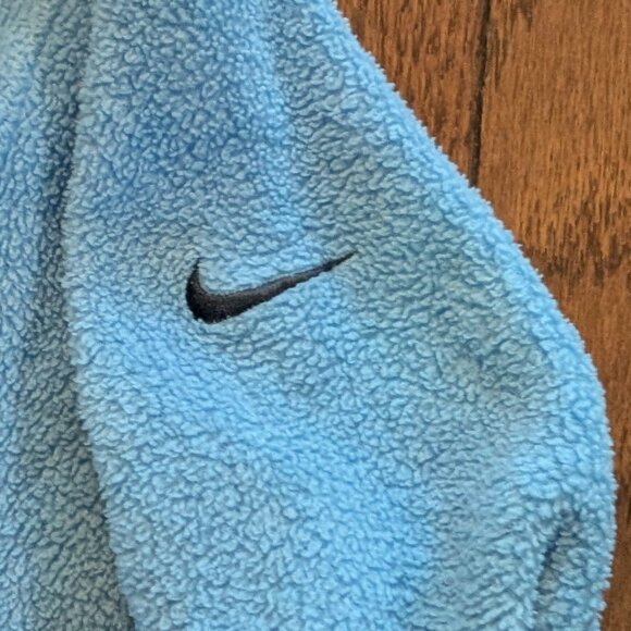 Y2K Nike Baby Blue Spellout Logo Fleece Hoodie - Size L - Picture 3 of 4